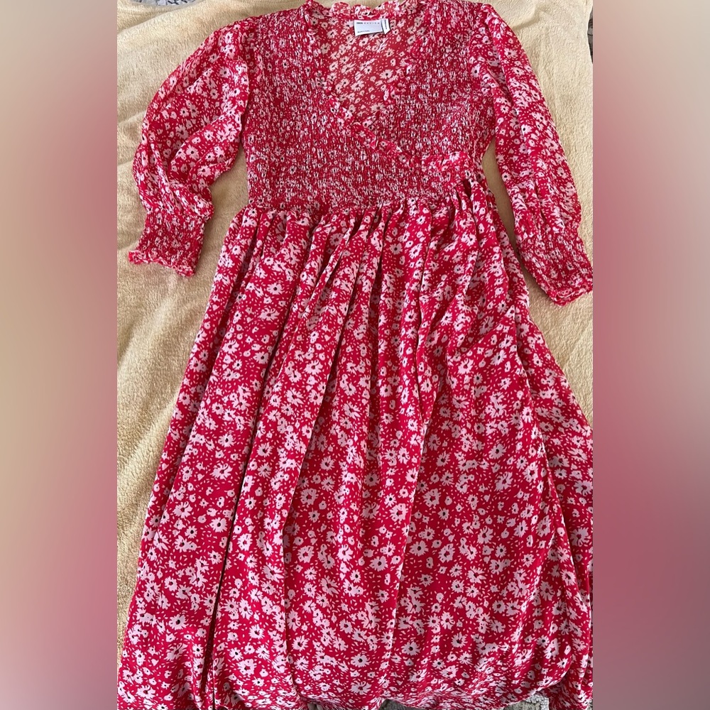 red flowery dress